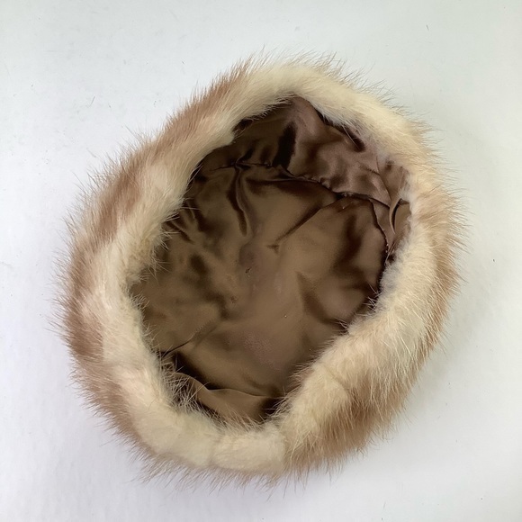 Vintage Fur Pill Box hat cream / tan size OS EUC - Picture 5 of 13